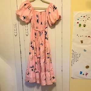 Pink puff sleeve midi dress size medium